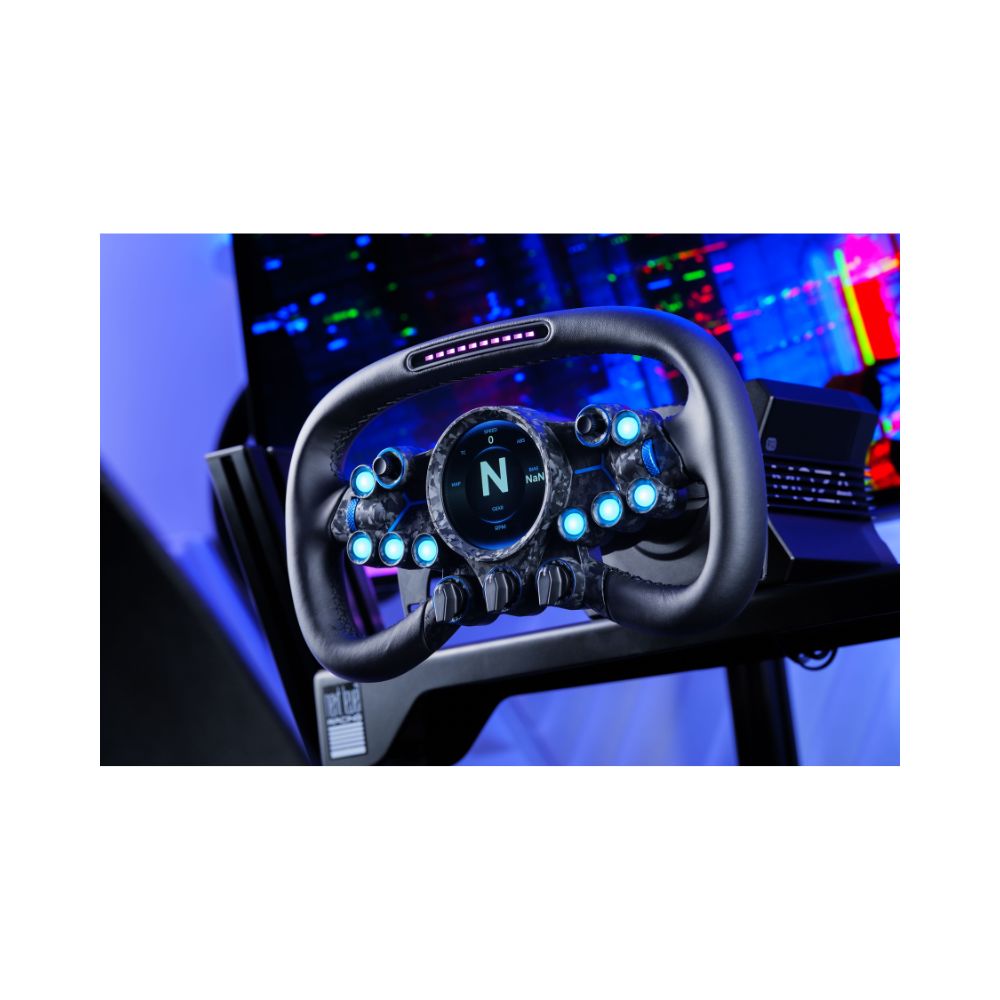 MOZA vision GS wheel on an R12 wheelbase and bolted to a next level racing cockpit