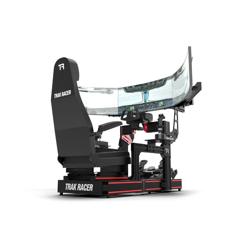 Complete set up of TR120S flight simulator on a white background