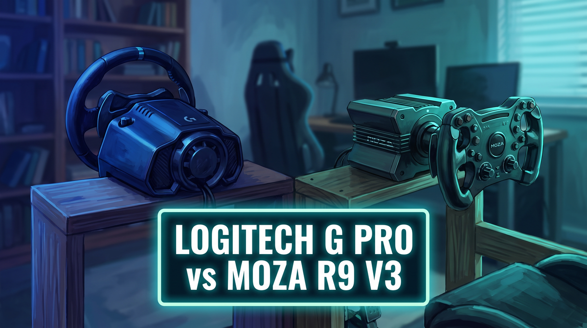 Logitech G PRO vs MOZA R9 V3 direct drive wheel comparison hero - Australia 2026