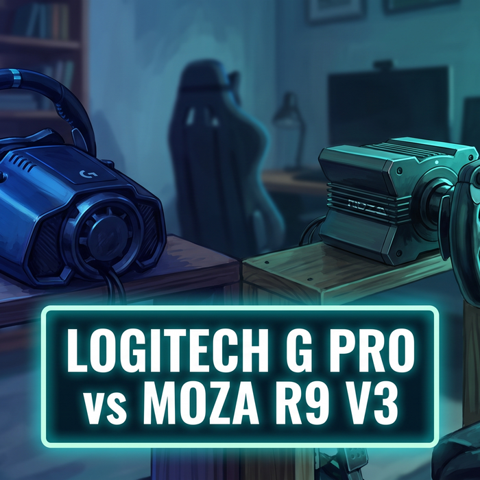 Logitech G PRO vs MOZA R9 V3 direct drive wheel comparison hero - Australia 2026
