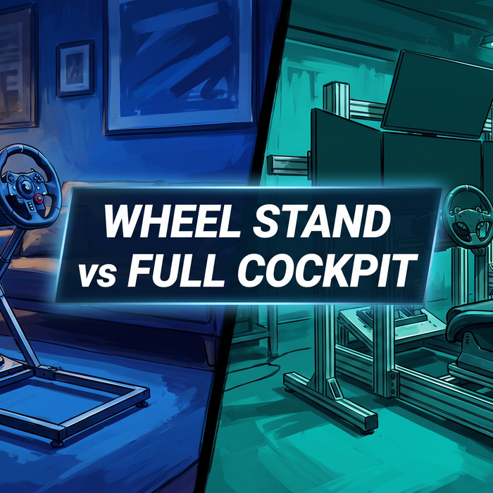 Sim racing wheel stand vs full cockpit comparison hero - what's right for your space Australia 2026