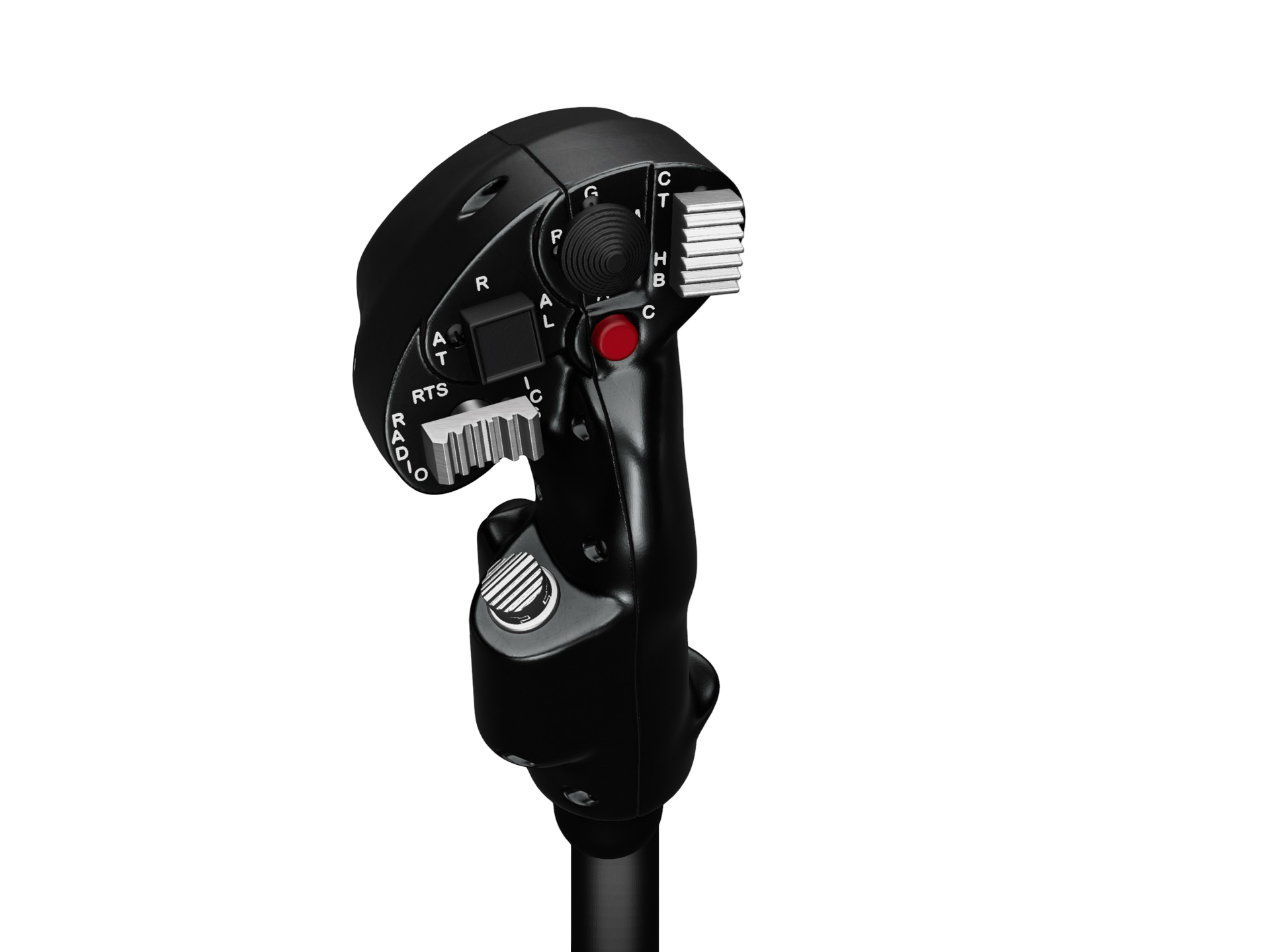 Momentary thumb switch variant of the AH-64 cyclic grip, front