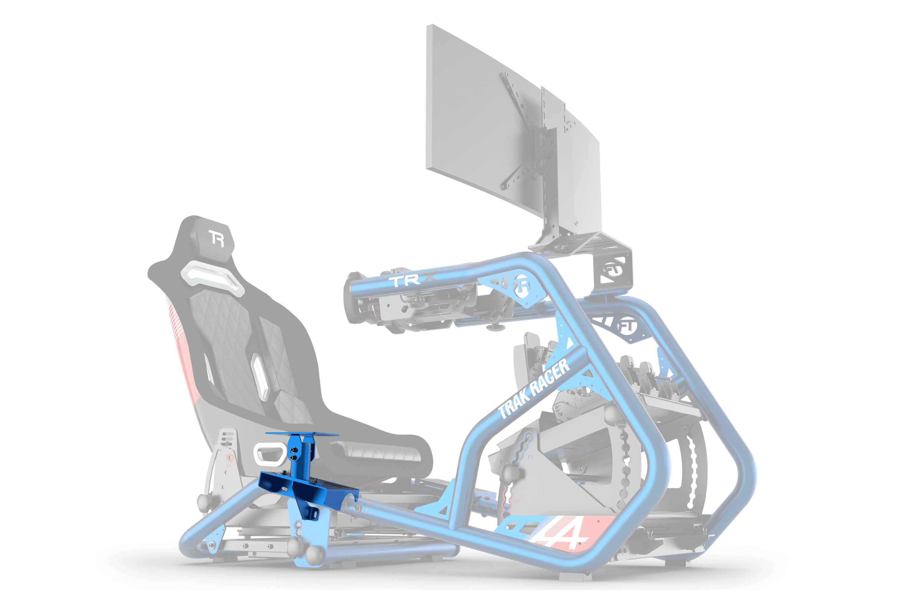 Trak Racer Universal Gear Shifter Mount for Alpine TRX (Blue), fitted to a Trak Racer cockpit