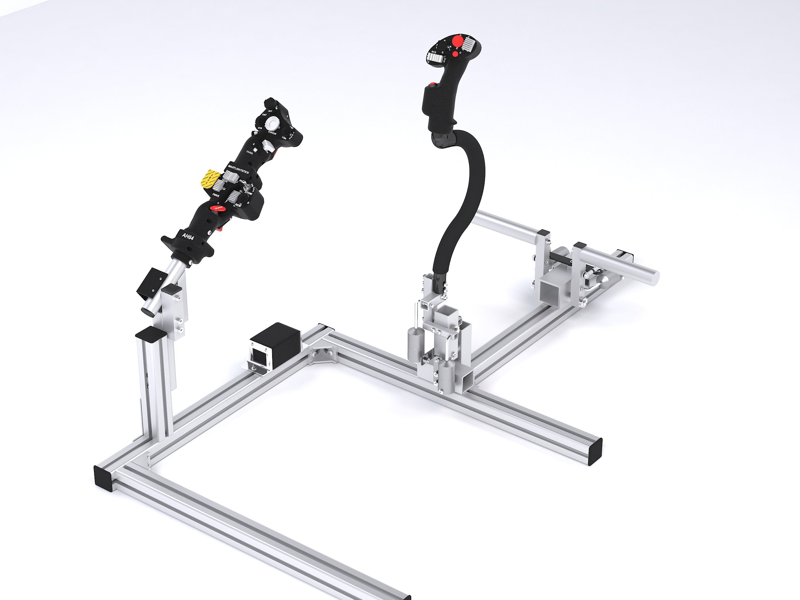 Apache Max cyclic, collective and pedals on aluminium frame from the rear