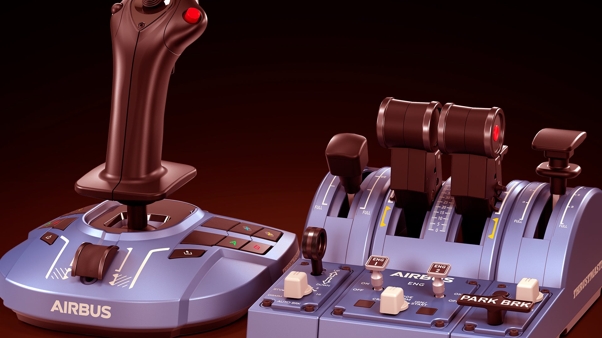 TCA Captain Pack X Airbus Edition on a desk in red light