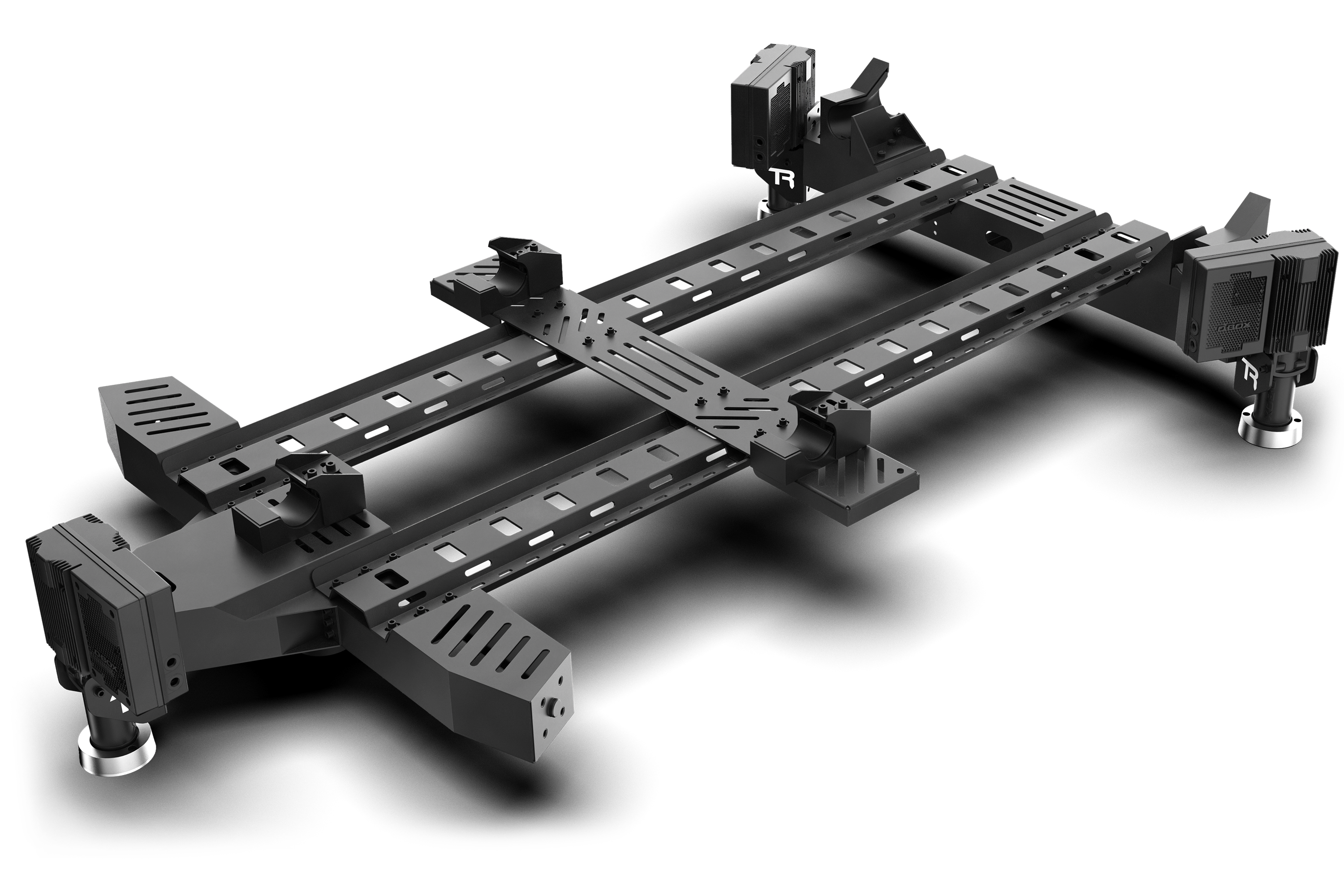 Trak Racer Motion System with 3 Actuators & Sim Base, shown with a D-BOX wheelbase 3