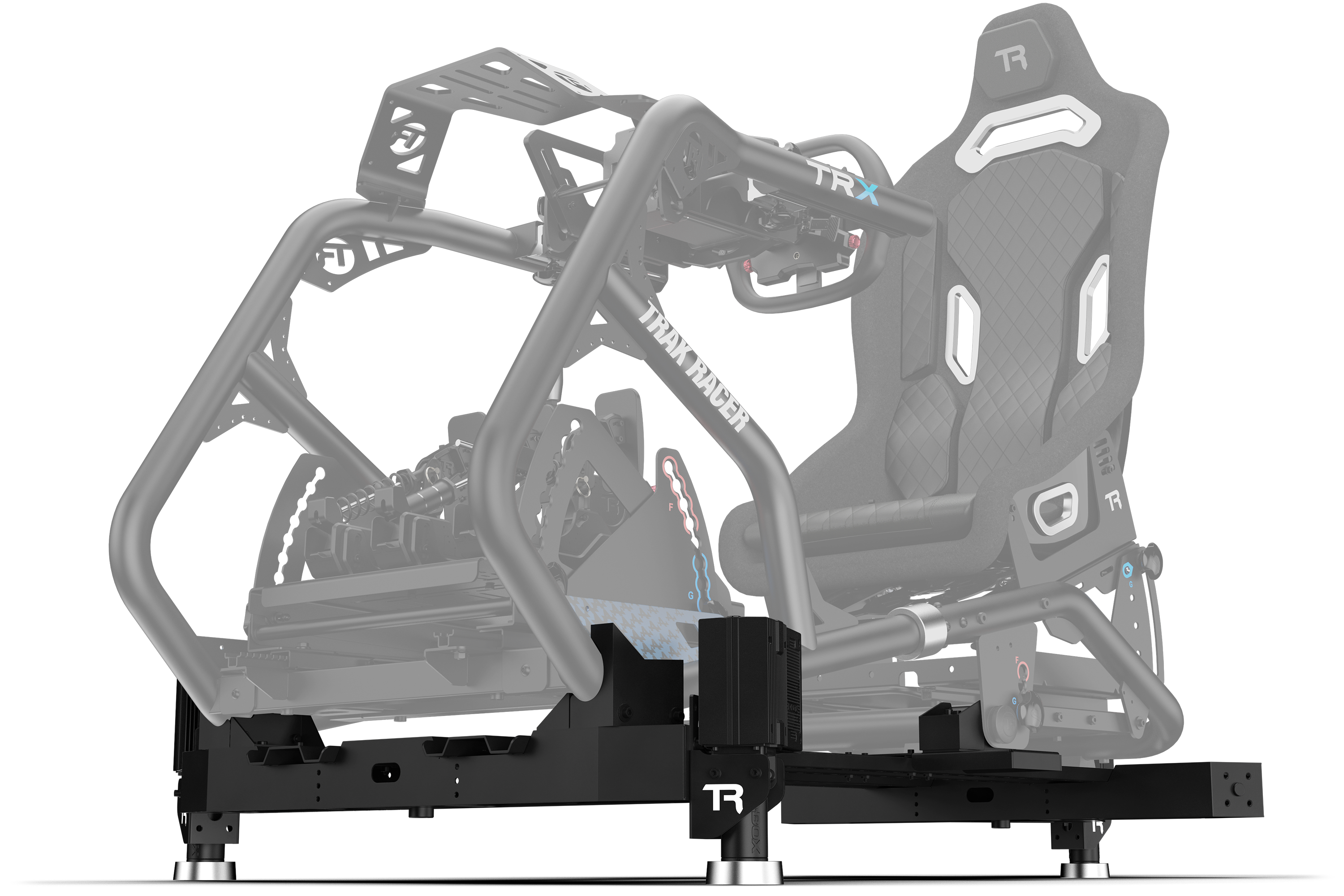 Trak Racer Motion System with 3 Actuators & Sim Base, shown with a D-BOX wheelbase