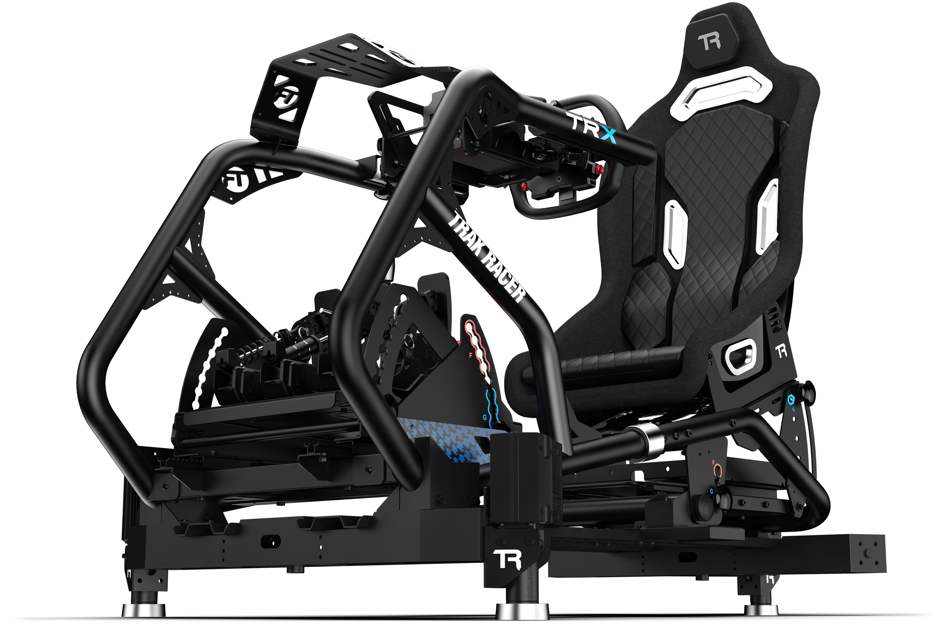 Trak Racer Motion System with 3 Actuators & Sim Base, shown with a D-BOX wheelbase 5