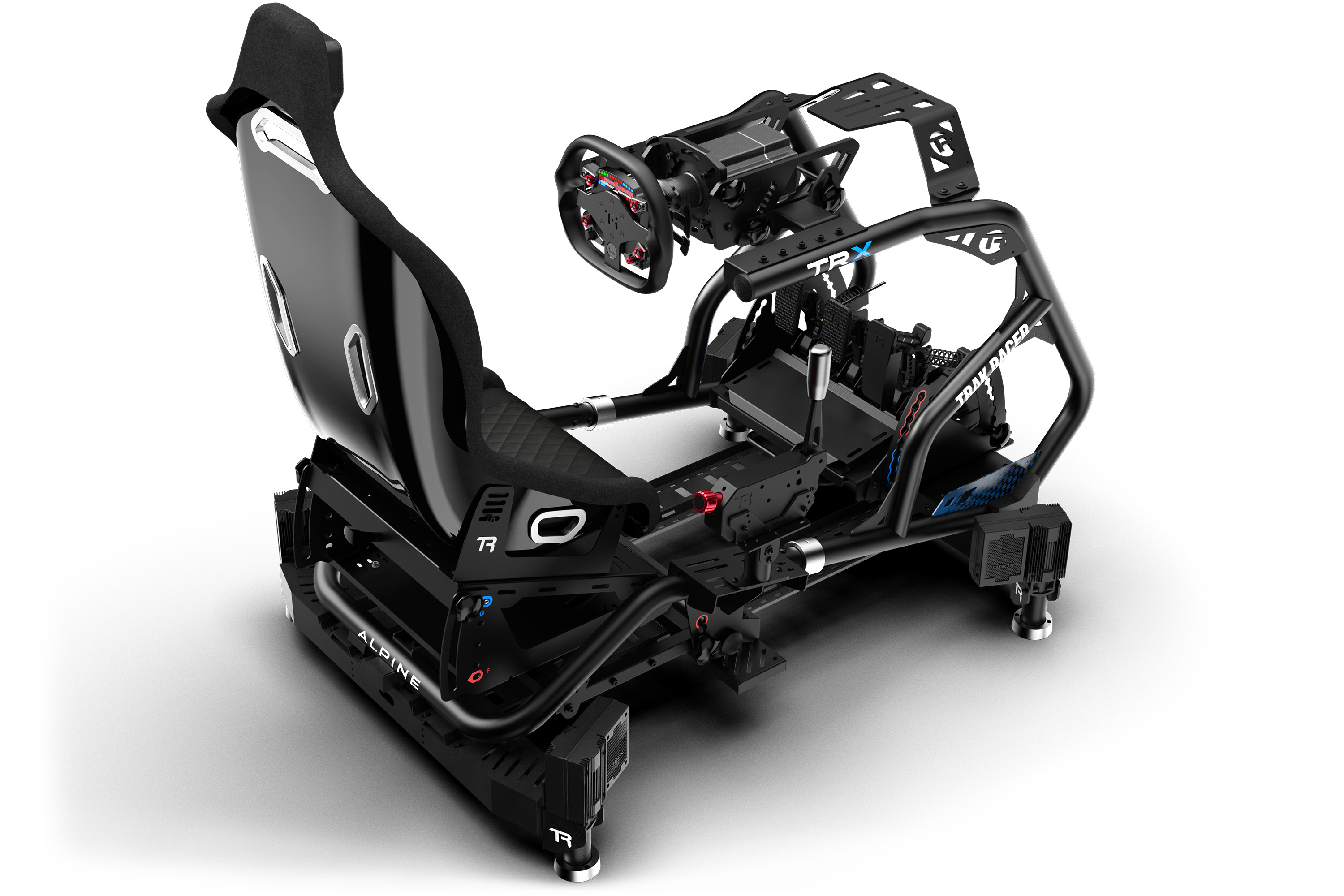 Trak Racer Motion System with 4 Actuators & Sim Base, shown with a D-BOX wheelbase 6