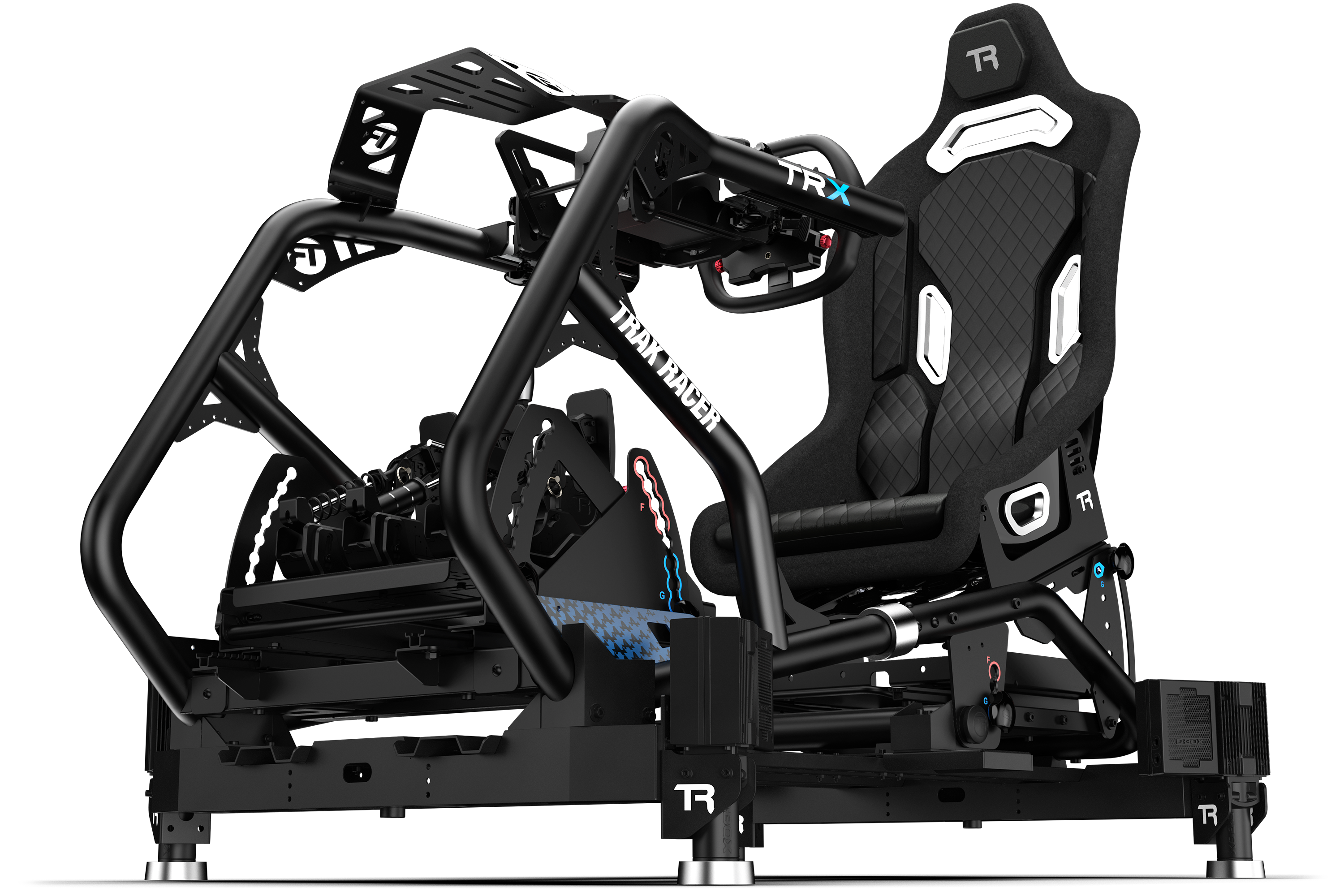 Trak Racer Motion System with 4 Actuators & Sim Base, shown with a D-BOX wheelbase 5