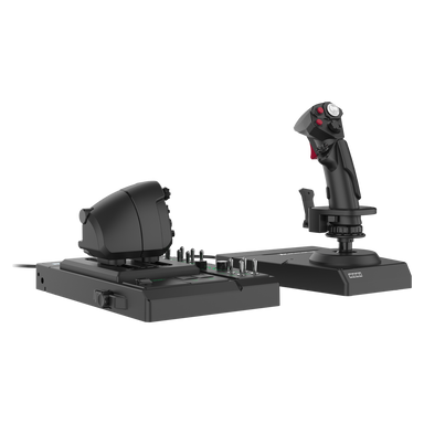 HORI HOTAS throttle unit and Hall effect flight stick side by side, front view