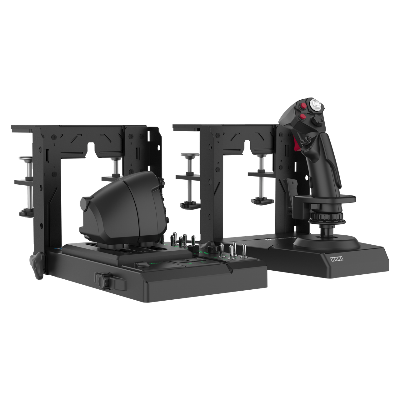 HORI HOTAS steel desk mount brackets with joystick and throttle, rear angle