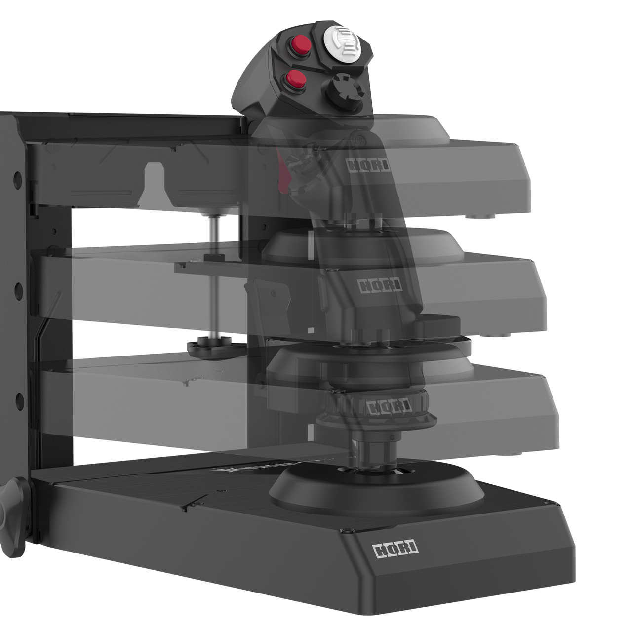 HORI HOTAS joystick mount showing the four height positions