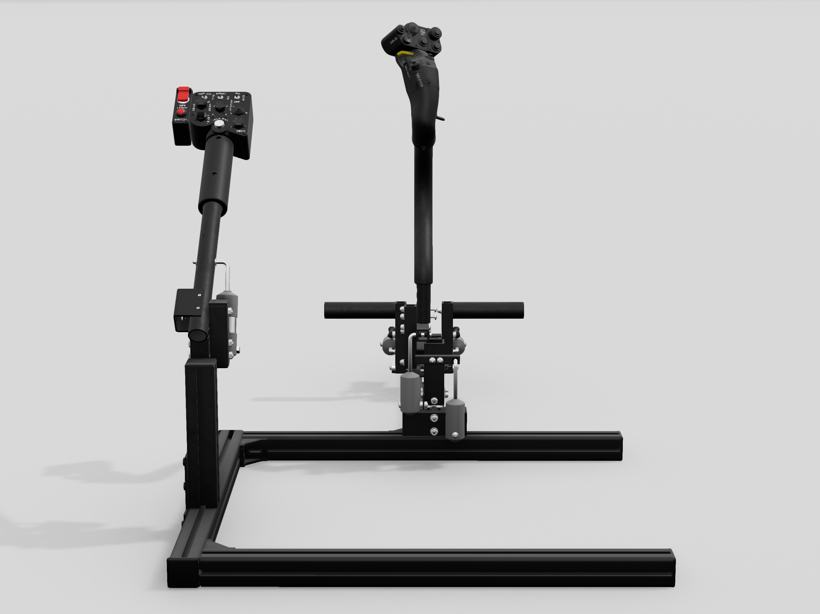 Max Flight Stick OH-58D Kiowa Max helicopter controls on black aluminium frame