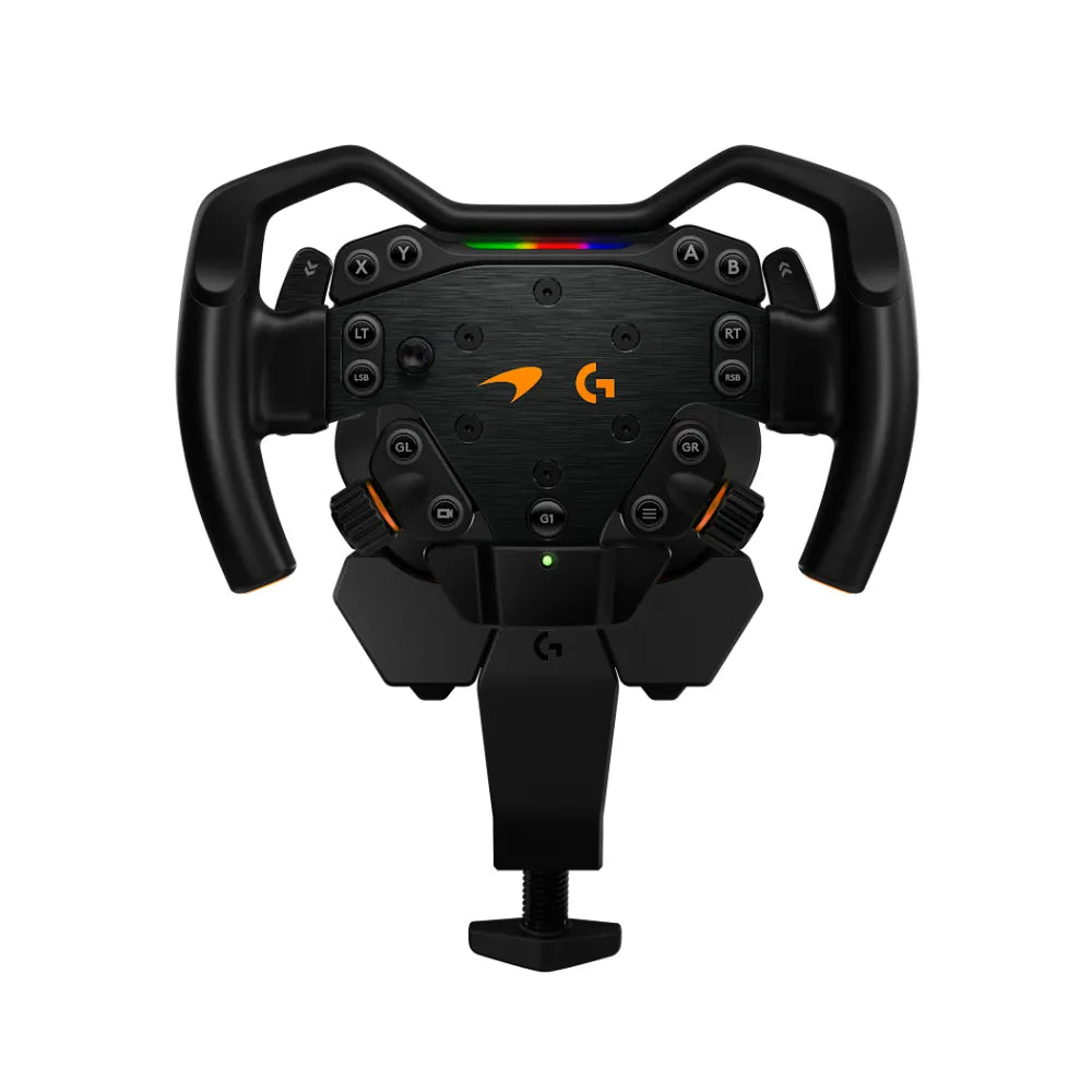 Logitech RS Formula Wheel McLaren Edition front view with RS Wheel Hub