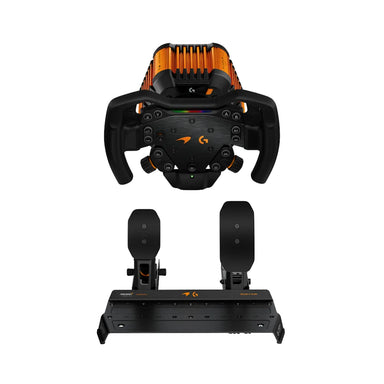 Logitech G RS50 McLaren Racing Bundle complete wheel, base and pedal set front view