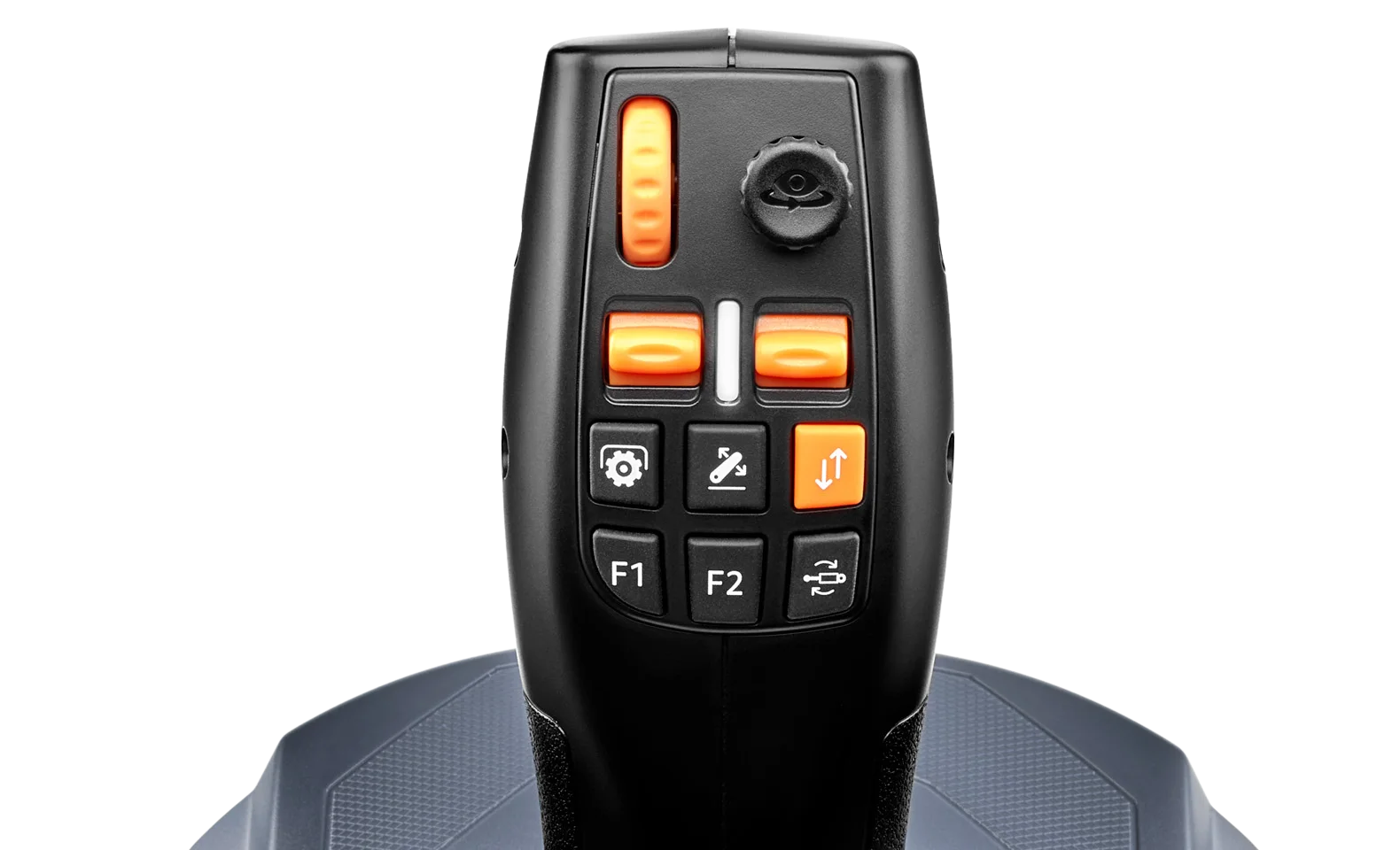 SimTask FarmStick handle with orange buttons, rocker switches and mini-stick