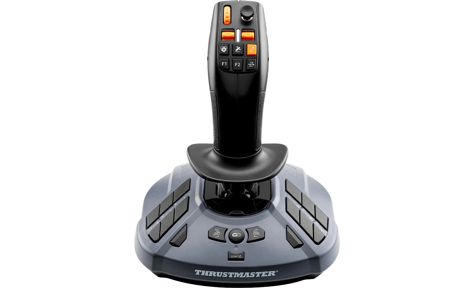 SimTask FarmStick front view showing the 18 base buttons