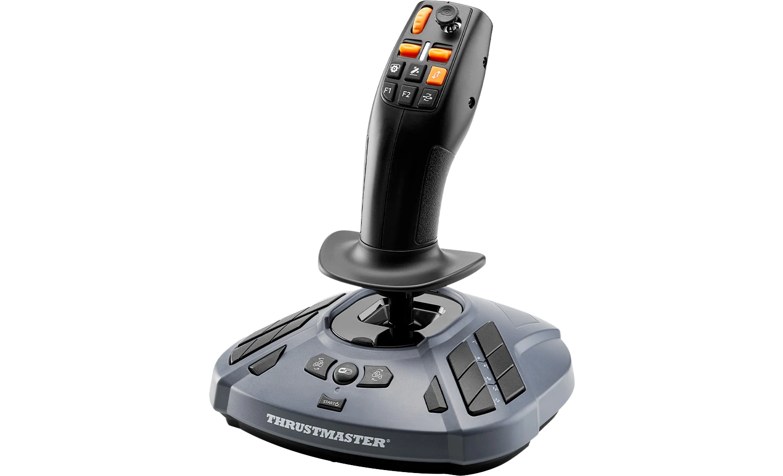 SimTask FarmStick at an angle showing the stick and button base