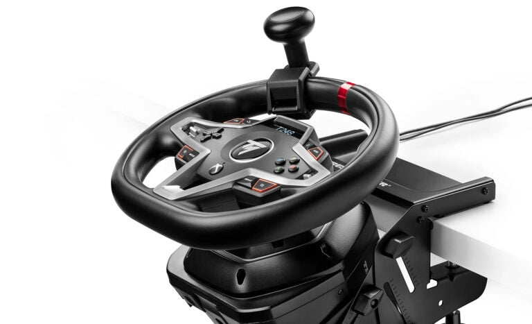Racing wheel mounted flat on the SimTask Steering Kit