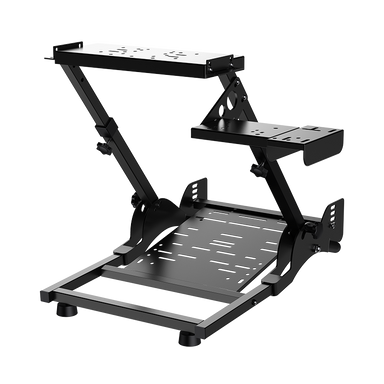 PXN A10 Sim Racing Wheel Stand in black with wheel deck, pedal plate and shifter mount