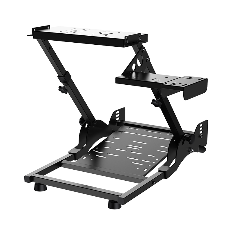 PXN A10 Sim Racing Wheel Stand in black with wheel deck, pedal plate and shifter mount