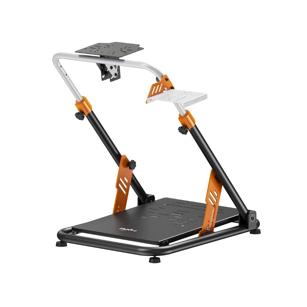 PXN A11 Sim Racing Wheel Stand with black frame, white upper arch and orange collars