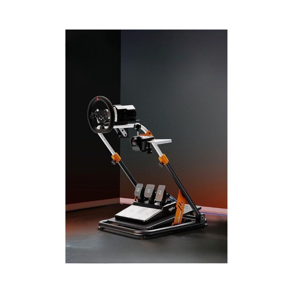 PXN A11 wheel stand set up with a racing wheel, pedals and shifter