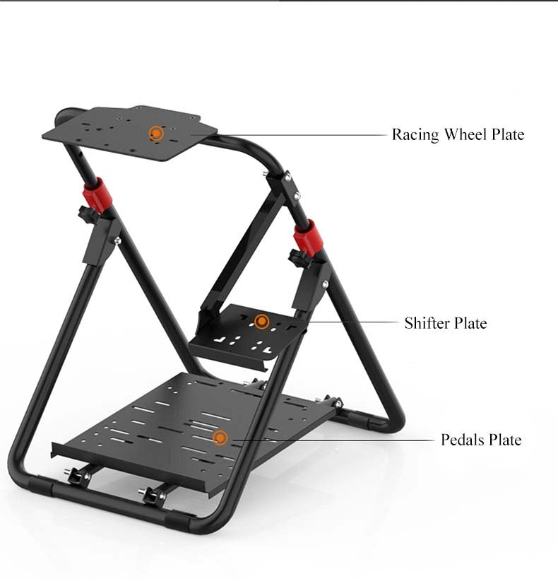 PXN A9 frame with the racing wheel plate, shifter plate and pedal plate labelled