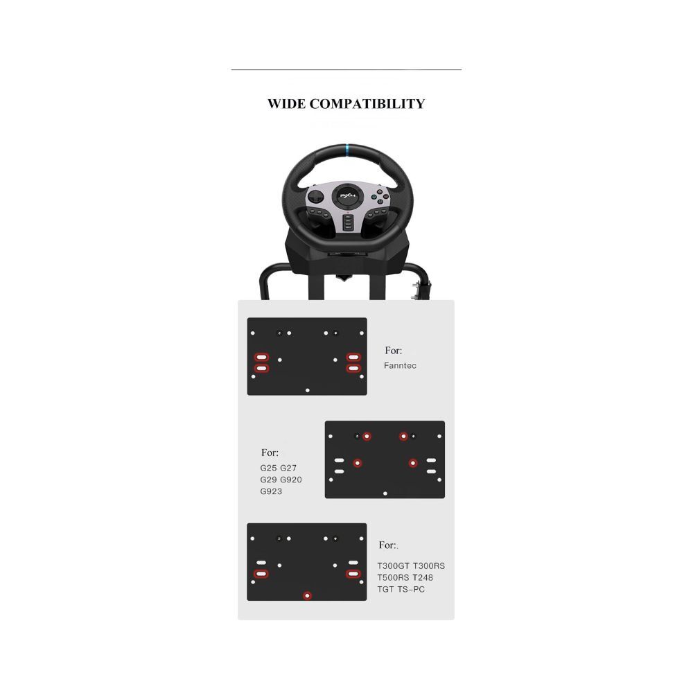 PXN A9 mounting plate hole patterns for Fanatec, Logitech and Thrustmaster