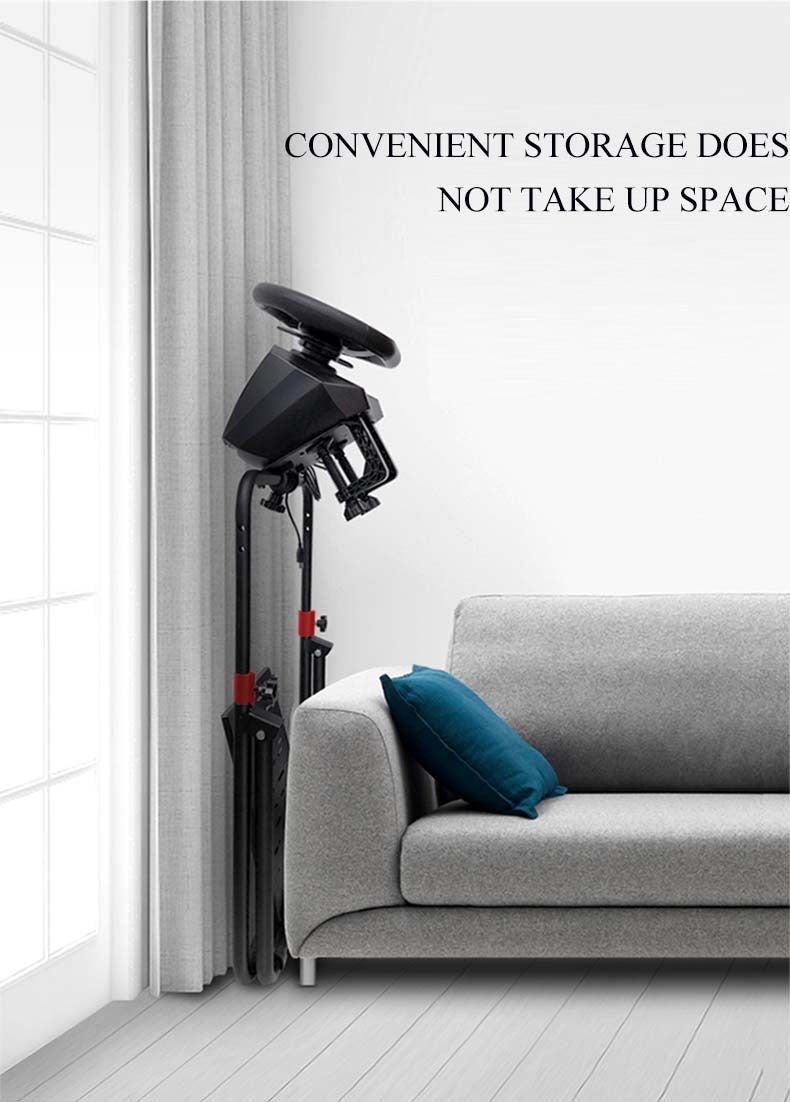 PXN A9 folded upright next to a couch with the wheel attached
