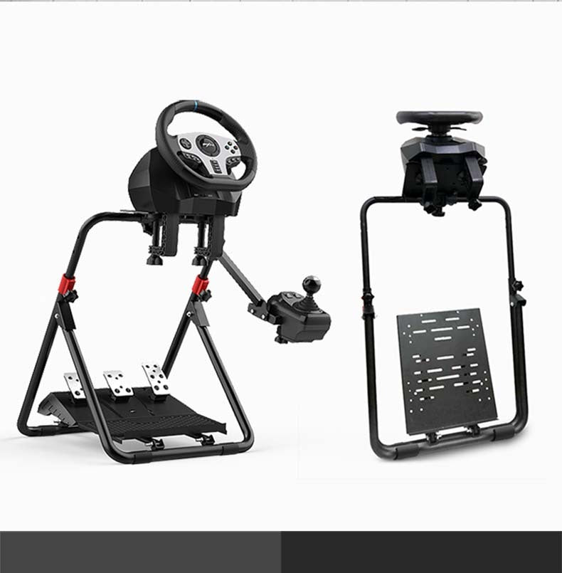 PXN A9 unfolded with wheel, pedals and shifter beside the folded stand