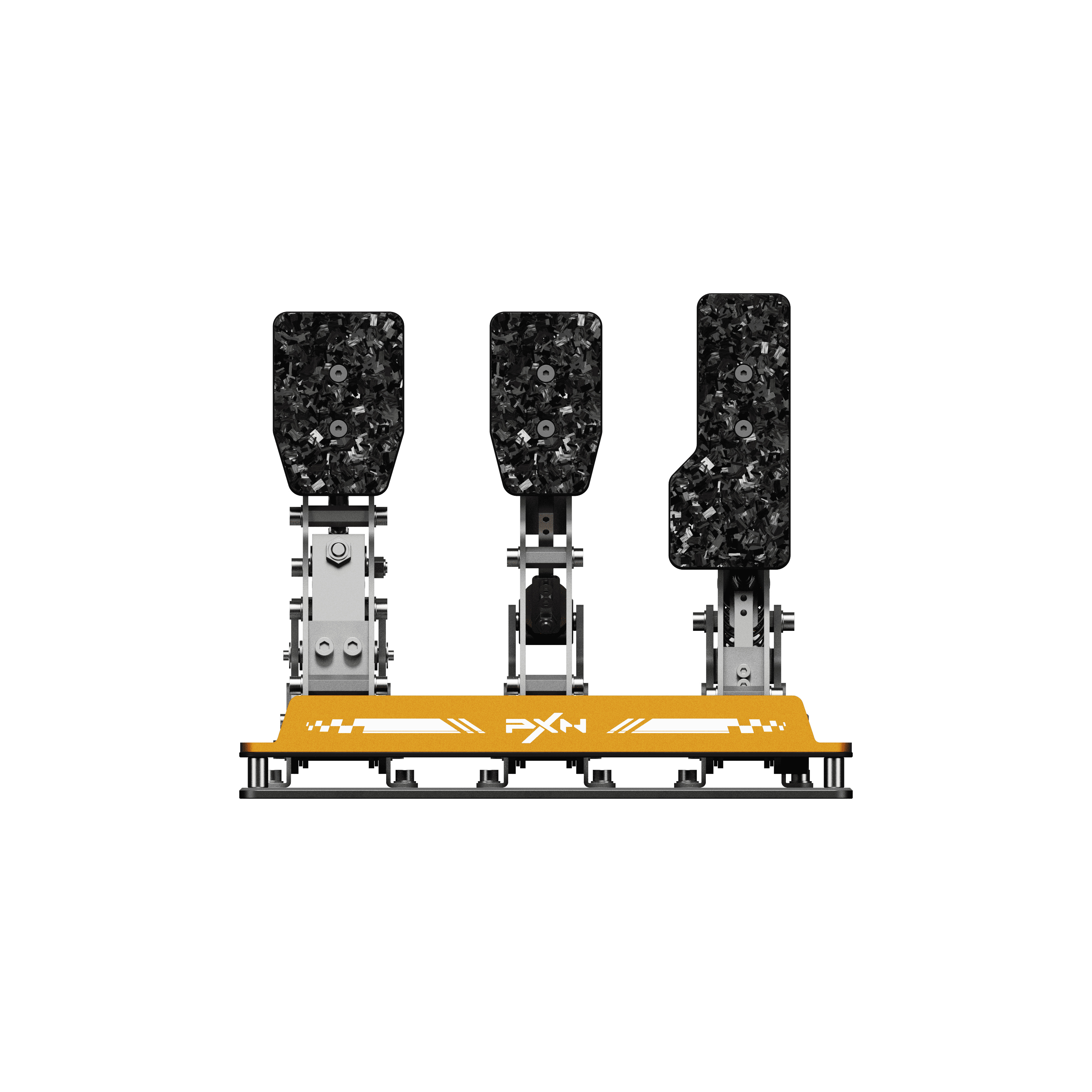 PXN Vector X three pedal load cell set front view with PXN heel rest