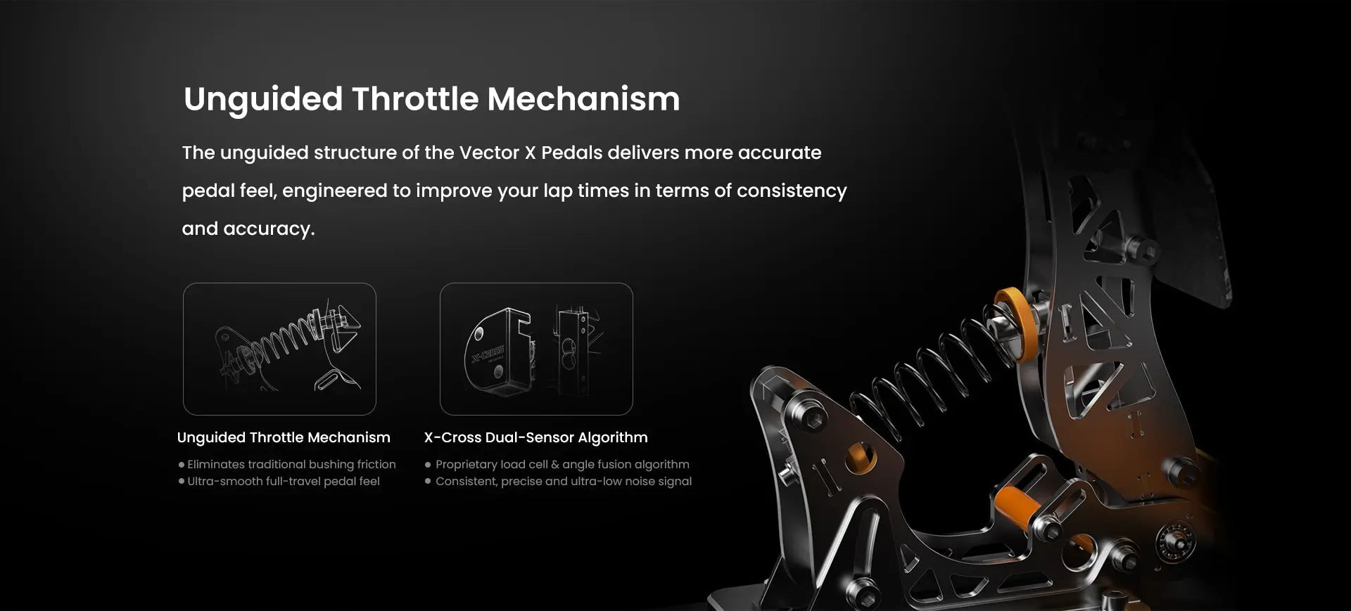 PXN Vector X sim racing throttle pedal with X-Cross dual-sensor fusion algorithm