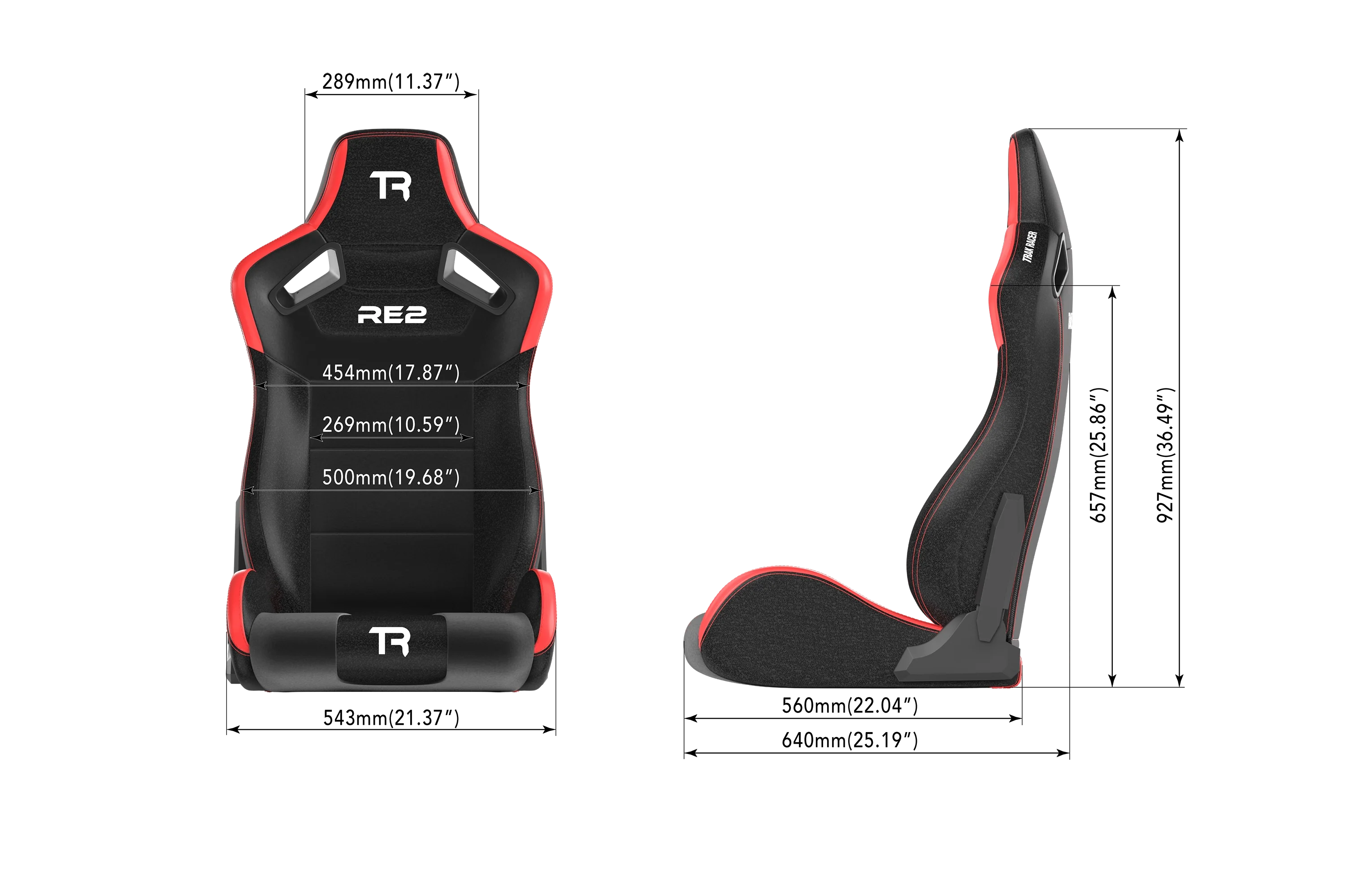 Trak Racer RE2 Reclining Sim Racing Seat (Black/Red)