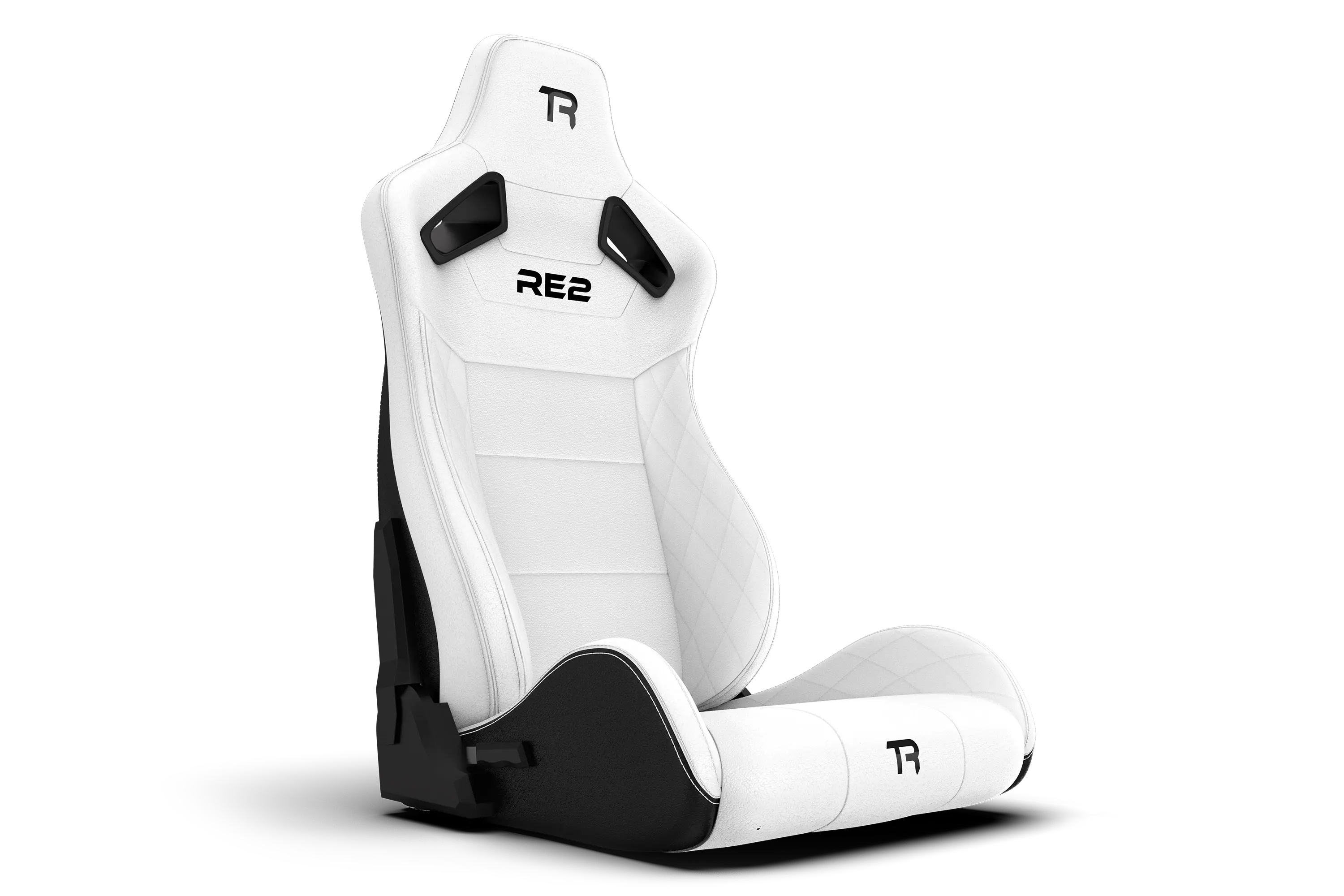 Trak Racer RE2 Reclining Sim Racing Seat (White Diamond Stitch), angled hero view
