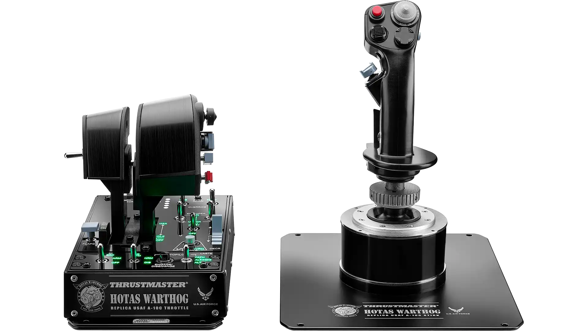 HOTAS Warthog flight stick and throttle from the front