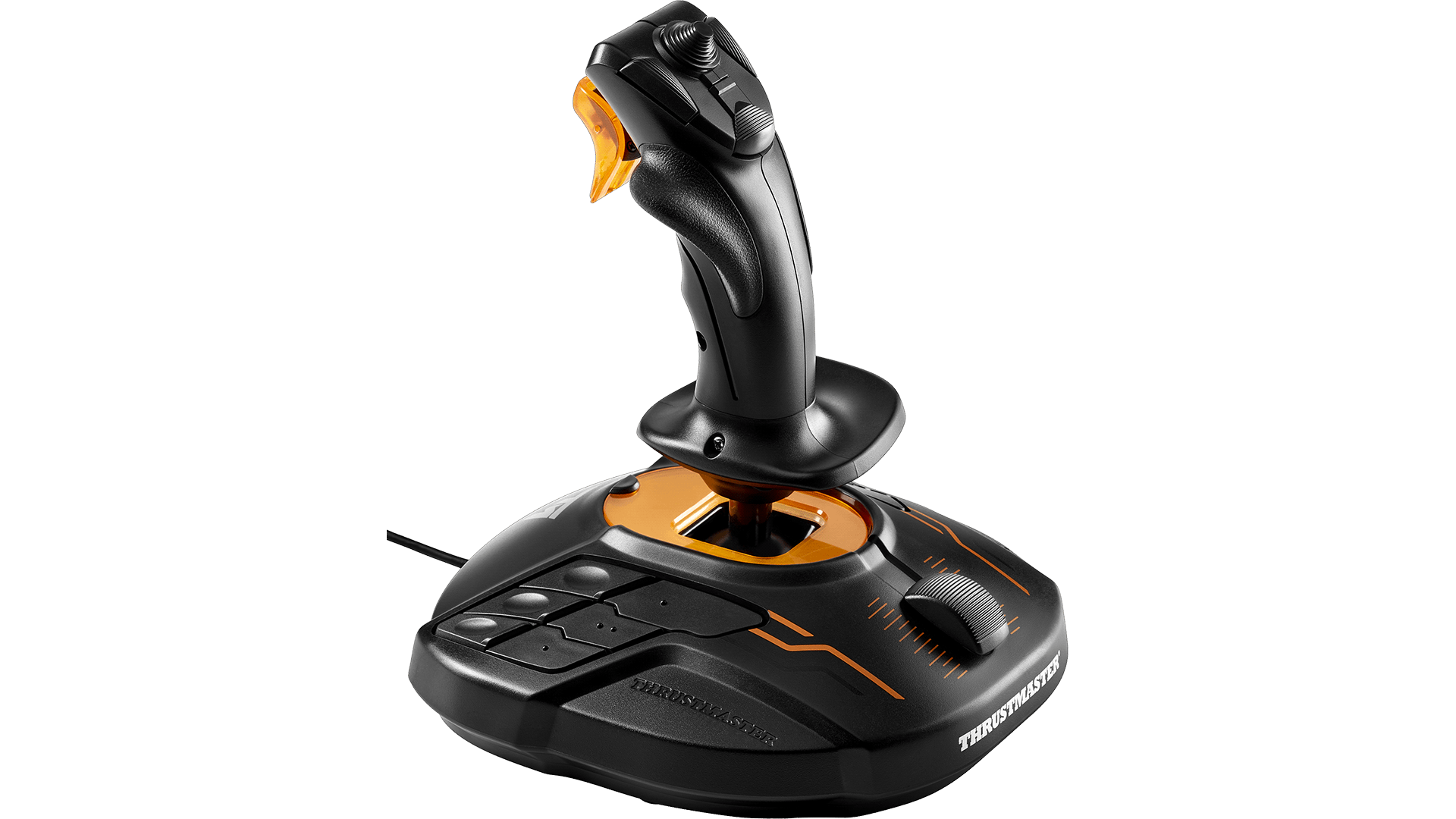 T.16000M FCS joystick at an angle showing the base buttons