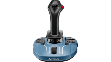 TCA Sidestick Airbus Edition front view with Airbus branding on the base
