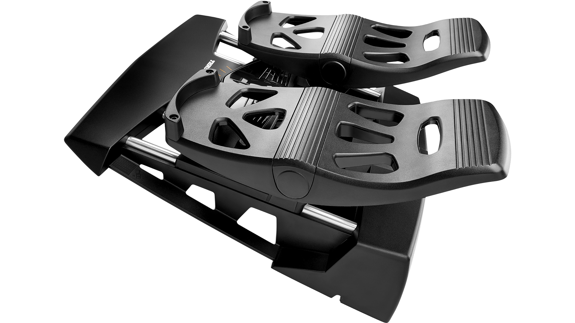 TFRP rudder pedals from above showing the sliding rail mechanism