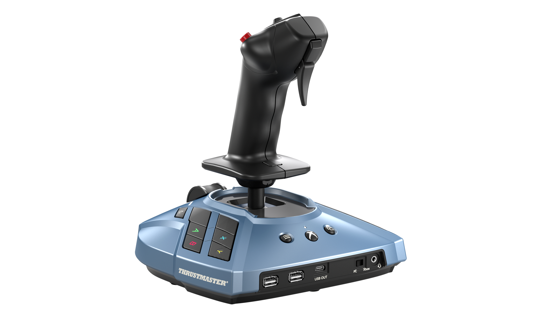 TCA Sidestick X Airbus Edition from the right showing the rear connectors