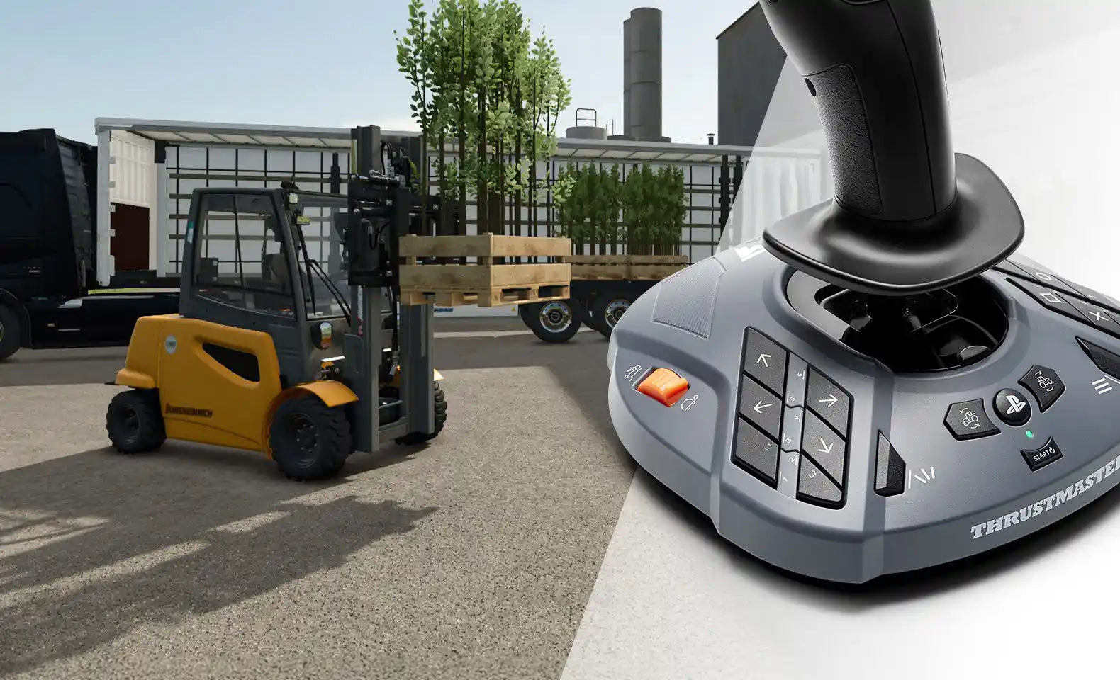 SimTask FarmStick control panel with a forklift