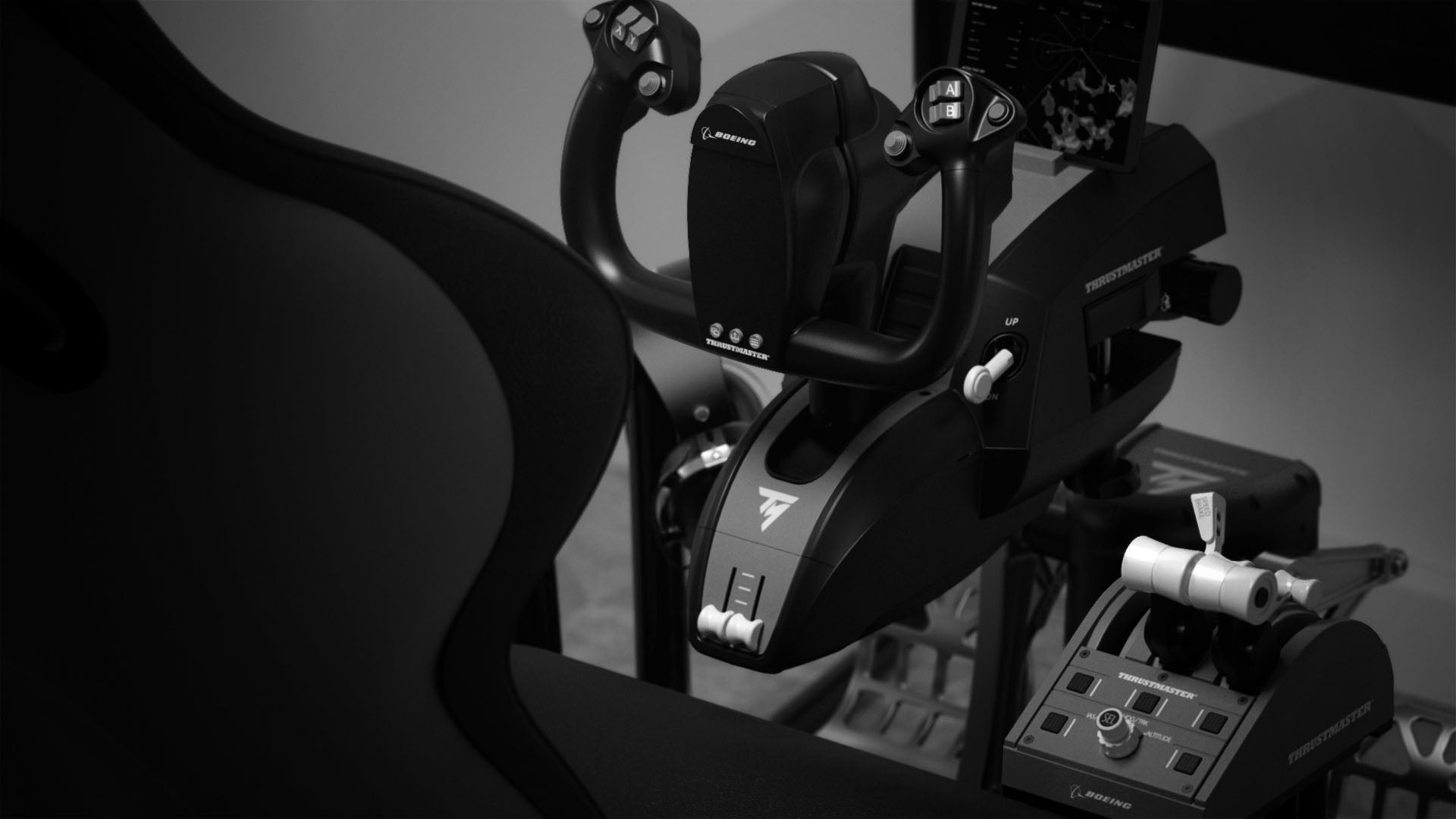 TCA Yoke Pack Boeing Edition in a dark setting