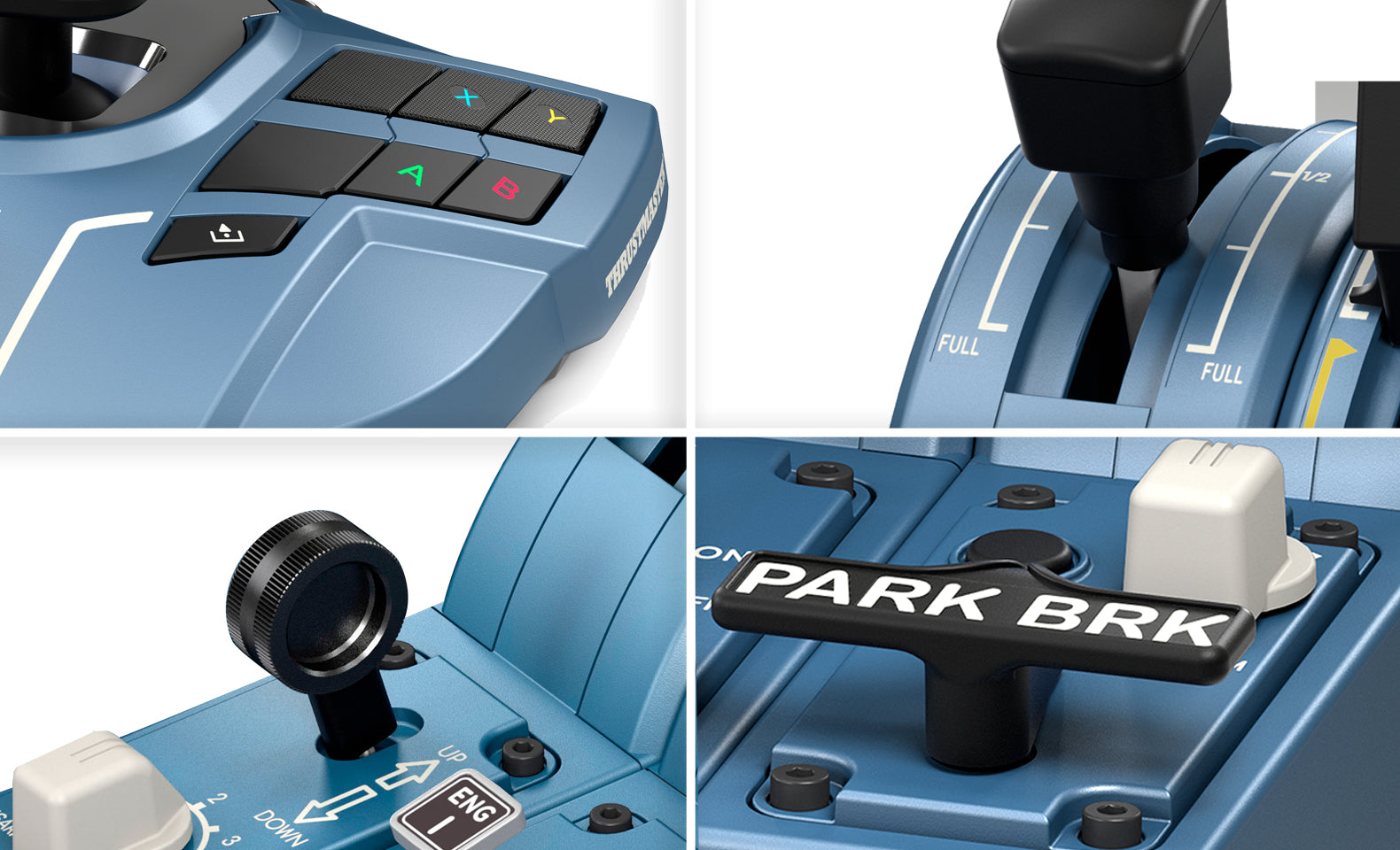 Close-ups of Airbus quadrant controls including parking brake