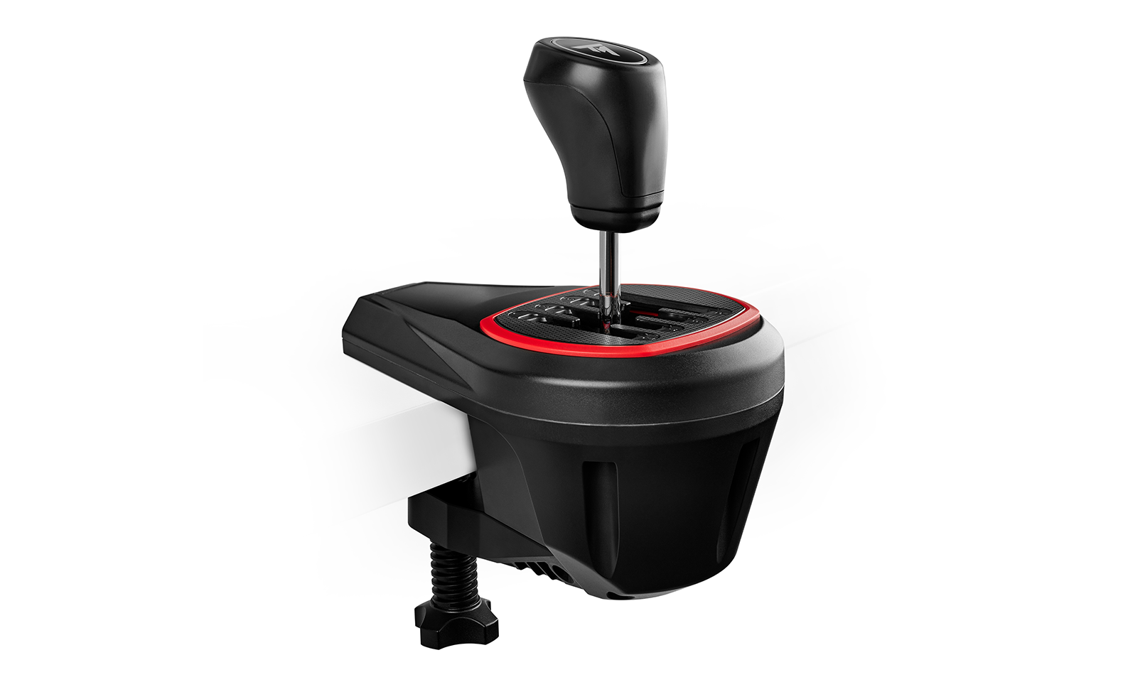 Side view of the TH8S shifter with its built-in desk clamp