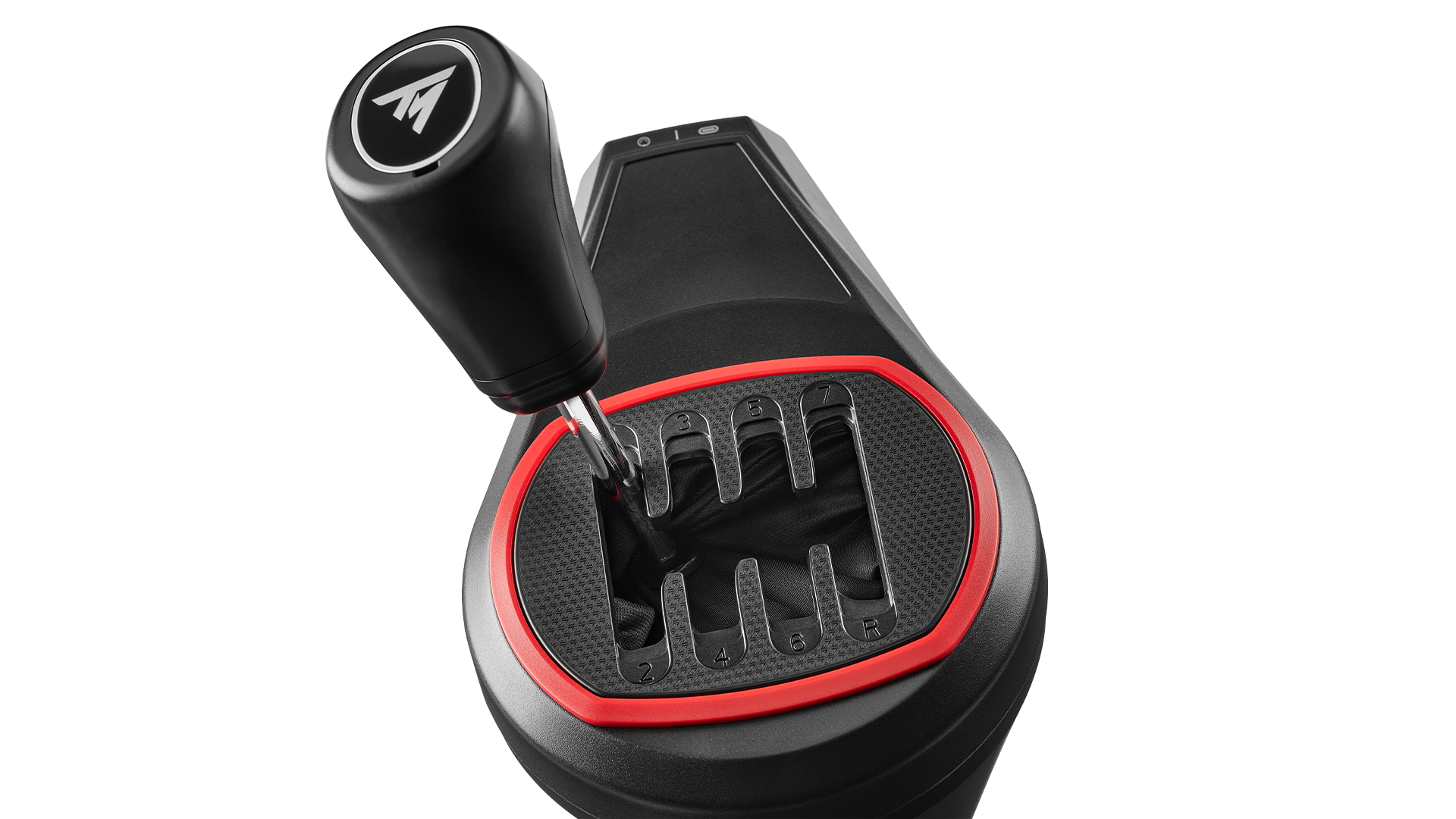 TH8S sport-style shift knob and metal lever close-up