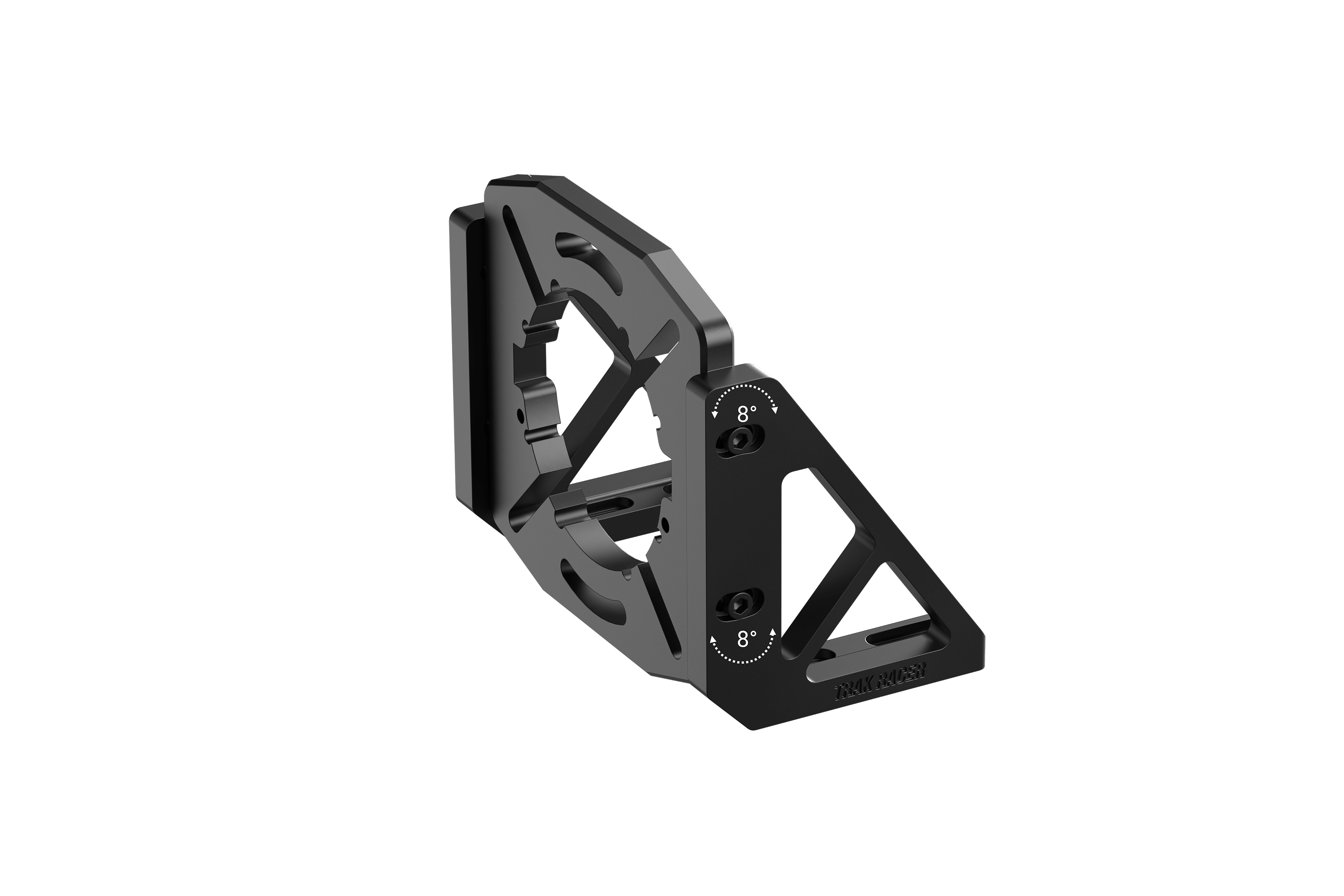 Trak Racer TR One Universal Mount for Simucube, VRS, Simagic & MIGE, feature graphic with callouts