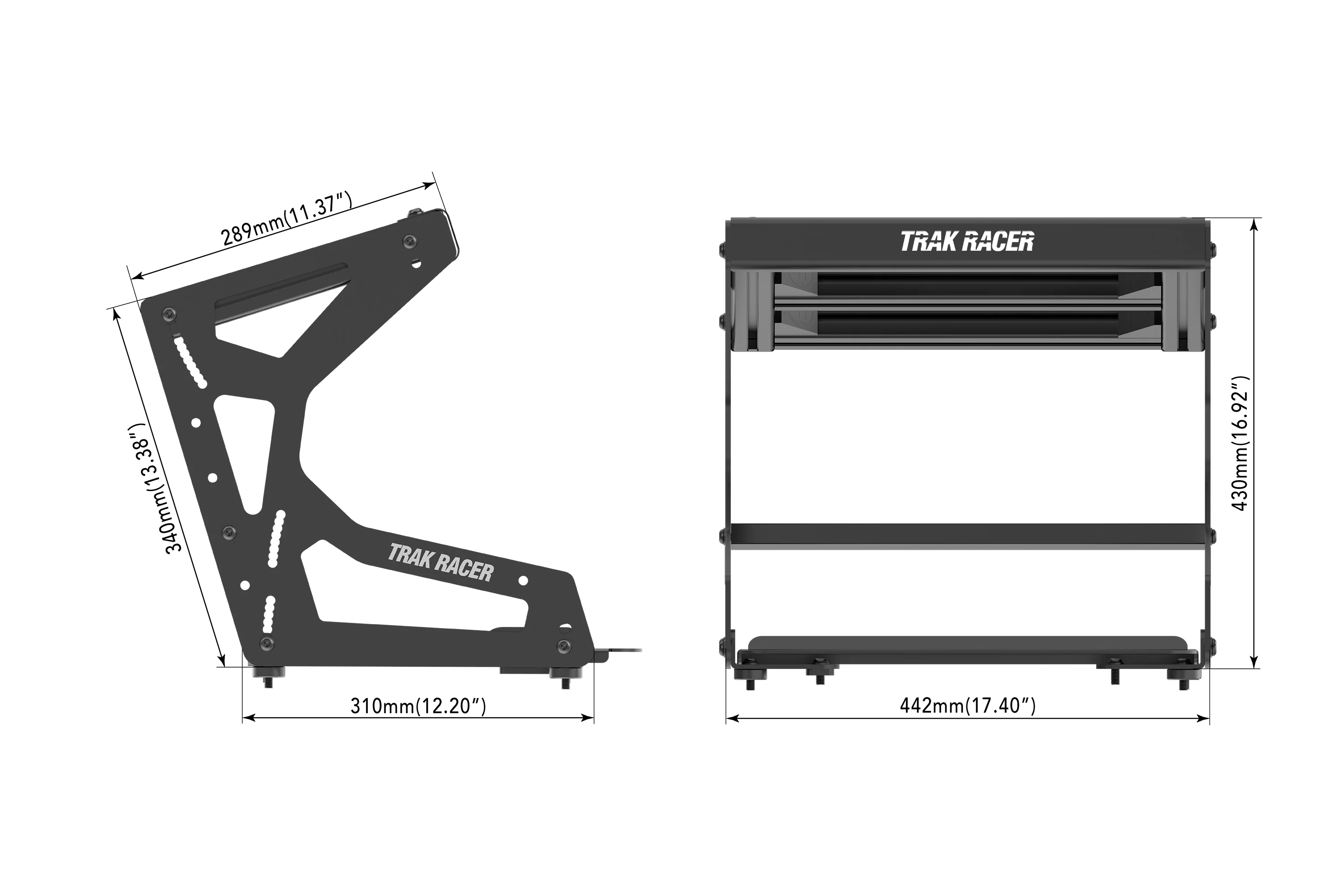 Trak Racer Universal Inverted Pedal Mount System, dimensioned drawing with measurements 2