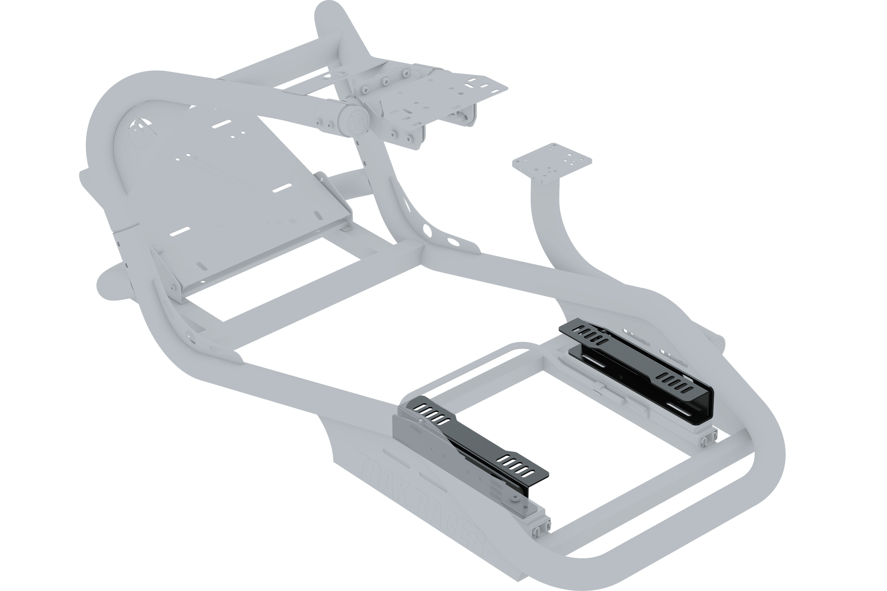 Trak Racer Adjustable Seat Bracket Set for Recline Seats, sim racing seat mount, shown fitted to a simulator rig