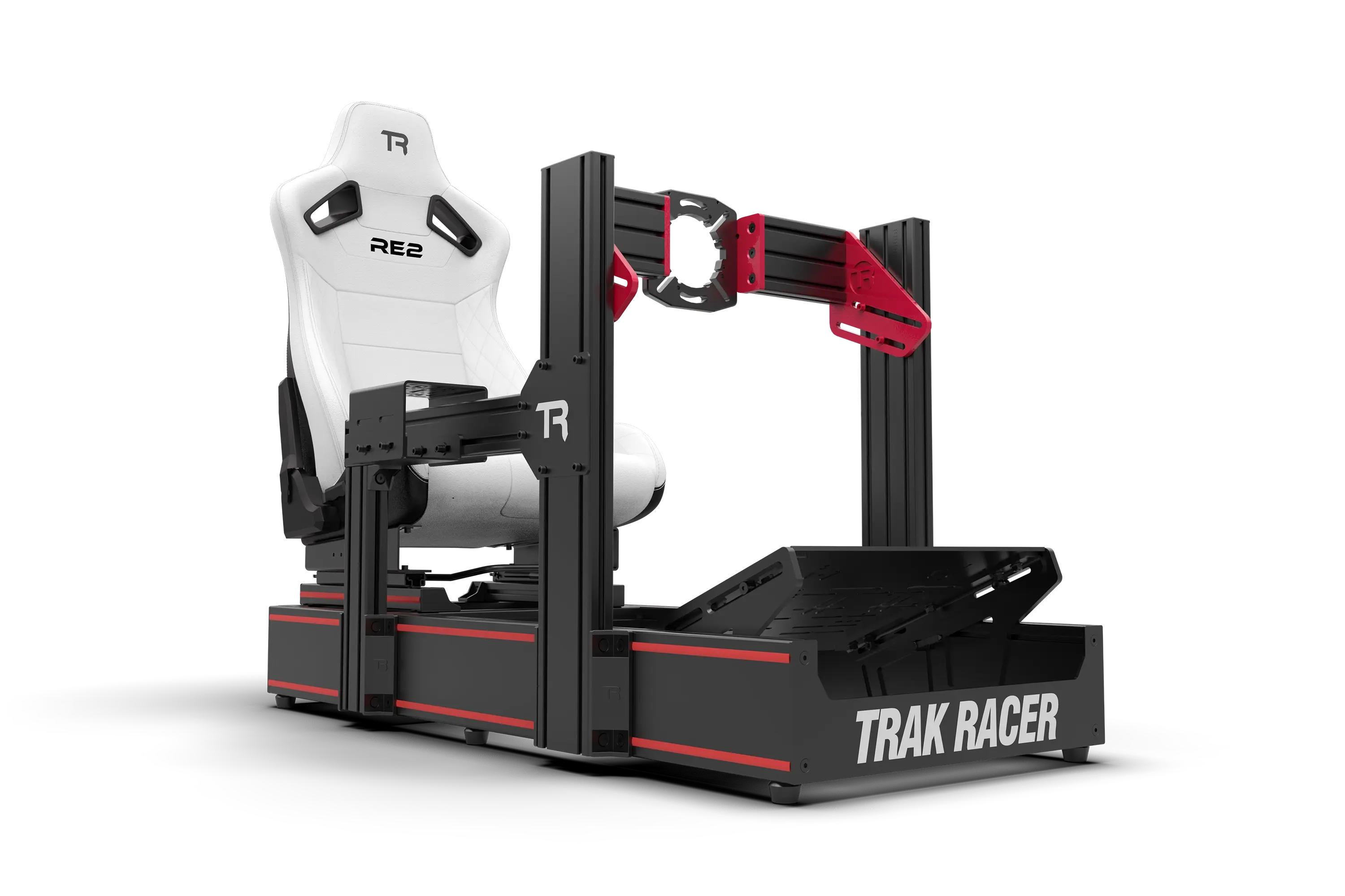 Trak Racer RE2 Reclining Sim Racing Seat (White Diamond Stitch), hero product view 4